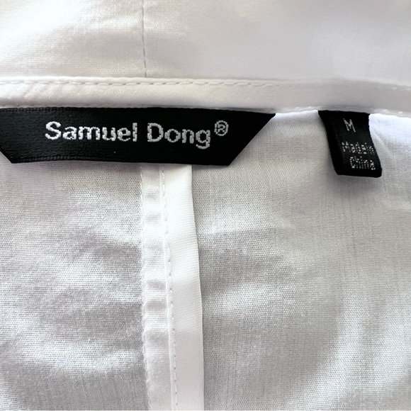 EUC- Samuel Dong- Dbl Zip Smocked Wire Neckline Front Ruffles White Top- M - Picture 13 of 15